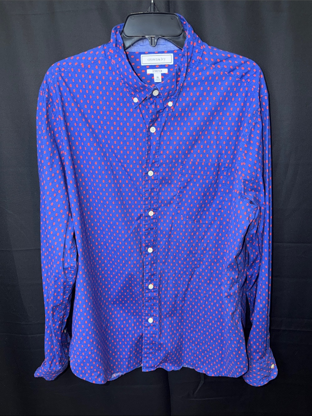crown & ivy Royal Blue Button-Down Shirt with Red Dot Print
